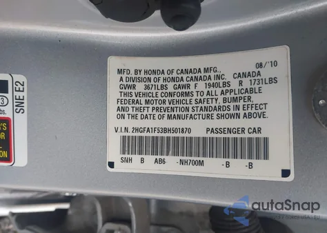2011 Honda Civic Lx from USA, damaged, VIN 2HGFA1F53BH501870